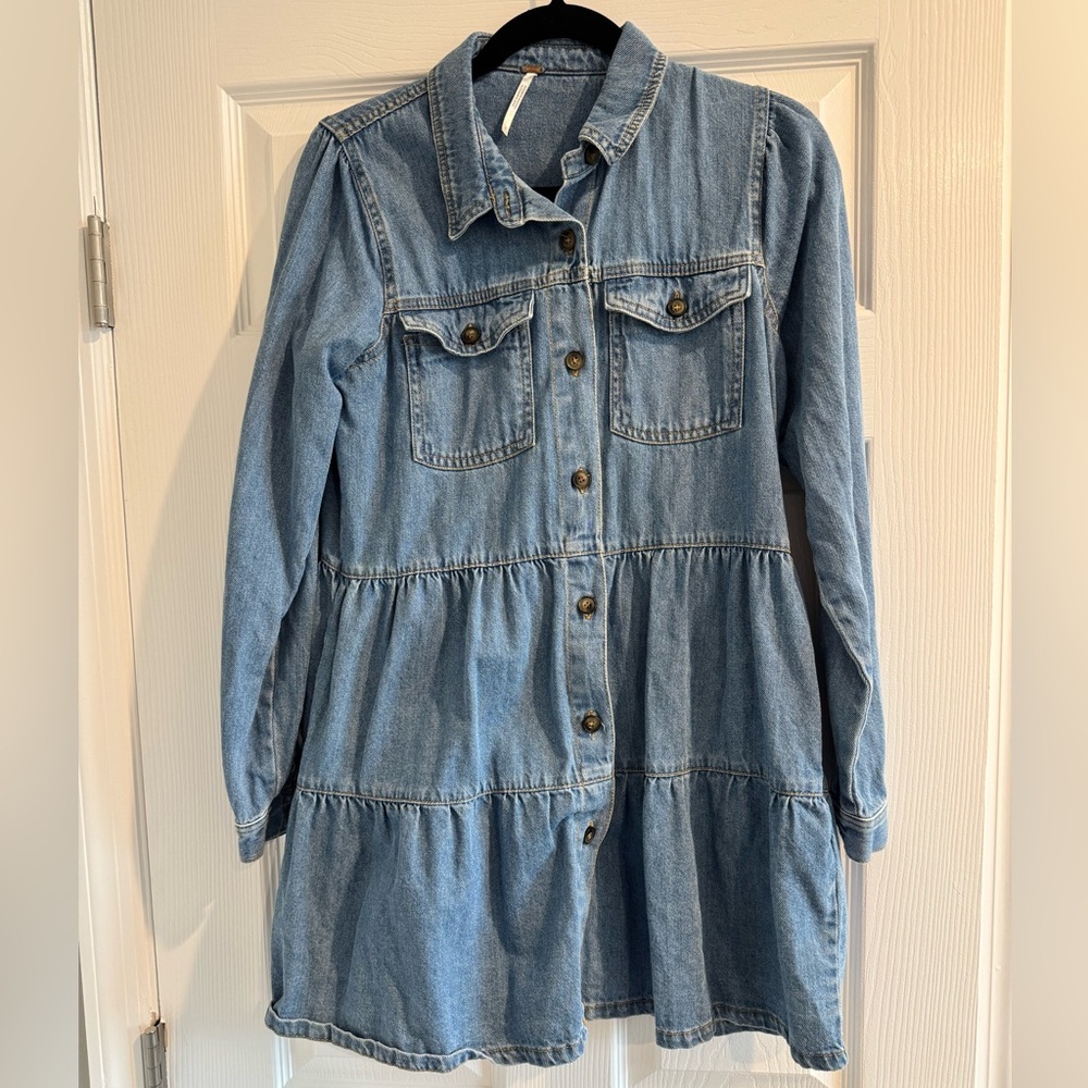 free people long sleeve denim mini dress